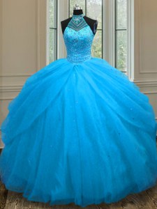 Sweet Baby Blue Ball Gown Prom Dress Military Ball and Sweet 16 and Quinceanera and For with Beading Sweetheart Sleeveless Lace Up