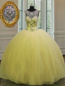 Exquisite Scoop Sleeveless Beading and Appliques Backless 15 Quinceanera Dress