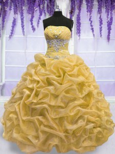 Comfortable Gold Sleeveless Beading Floor Length Quinceanera Gown