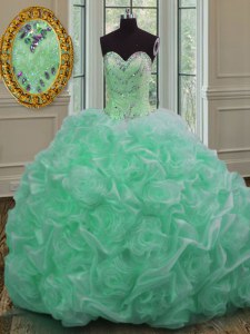 Fashion Pick Ups Ball Gowns Sleeveless Apple Green Vestidos de Quinceanera Sweep Train Lace Up