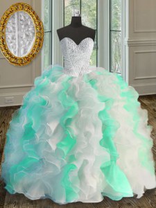 Great Beading and Ruffles Quinceanera Dress Multi-color Lace Up Sleeveless Floor Length