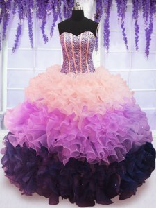 Ruffled Floor Length Ball Gowns Sleeveless Multi-color 15 Quinceanera Dress Lace Up