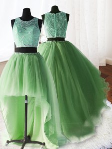 Captivating Three Piece Scoop Sleeveless Brush Train Beading and Lace and Ruffles Zipper Quinceanera Gowns