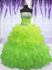 Sleeveless Beading and Ruffled Layers and Pick Ups Floor Length Ball Gown Prom Dress