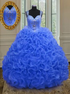 Stunning Straps Royal Blue Zipper Sweet 16 Quinceanera Dress Beading and Ruffles Sleeveless Floor Length