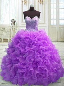 Ball Gowns Sleeveless Purple 15th Birthday Dress Sweep Train Lace Up