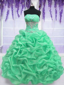 Charming Strapless Sleeveless Organza Ball Gown Prom Dress Beading Lace Up