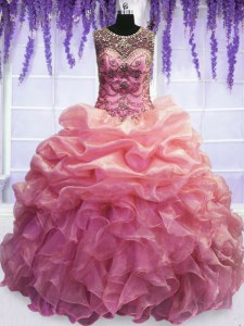 Scoop Organza Sleeveless Floor Length Vestidos de Quinceanera and Beading and Pick Ups