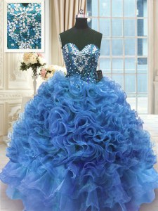 New Arrival Organza Sleeveless Floor Length Quinceanera Gowns and Beading and Ruffles