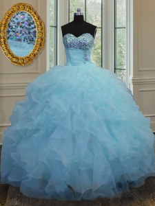 Nice Baby Blue Sweetheart Lace Up Beading and Ruffles Quinceanera Dresses Sleeveless