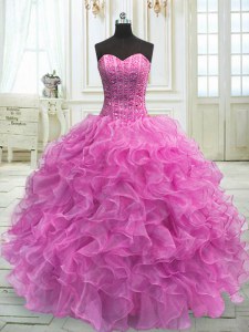 Lilac Sweetheart Lace Up Beading and Ruffles Sweet 16 Quinceanera Dress Sleeveless