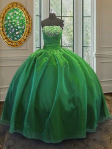 Green Ball Gowns Sequins Quinceanera Dress Lace Up Organza Sleeveless Floor Length