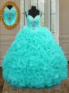 Floor Length Aqua Blue Ball Gown Prom Dress Straps Sleeveless Zipper