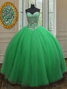 Tulle Sweetheart Sleeveless Lace Up Beading 15 Quinceanera Dress in Green