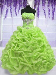 Yellow Green Sleeveless Beading and Pick Ups Floor Length 15th Birthday Dress