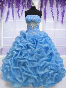Floor Length Lace Up Quinceanera Dresses Blue for Military Ball and Sweet 16 and Quinceanera with Beading