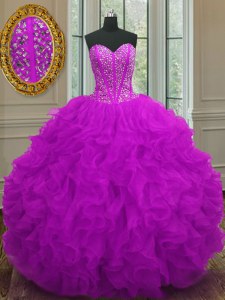 Superior Sweetheart Sleeveless Lace Up 15 Quinceanera Dress Purple Organza