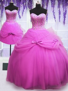 Custom Designed Three Piece Sleeveless Lace Up Floor Length Beading and Bowknot Sweet 16 Dresses