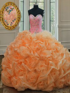 Orange Organza Lace Up Sweetheart Sleeveless Floor Length Sweet 16 Dresses Beading