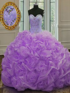 Trendy Lavender Sleeveless Beading Lace Up Ball Gown Prom Dress