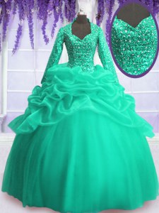 Long Sleeves Sequins and Pick Ups Zipper Quinceanera Gowns