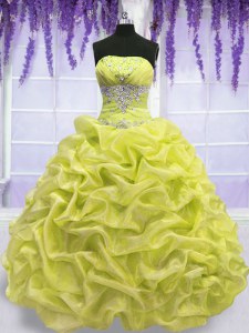 High Quality Organza Sleeveless Floor Length Quinceanera Gowns and Beading