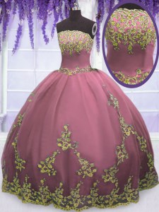Free and Easy Floor Length Lilac Quinceanera Dresses Tulle Sleeveless Appliques