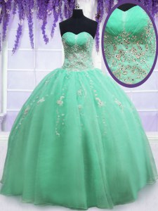Sexy Apple Green Sweetheart Neckline Beading and Embroidery Sweet 16 Quinceanera Dress Sleeveless Zipper