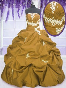 Pick Ups Floor Length Ball Gowns Sleeveless Brown 15th Birthday Dress Lace Up