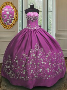 Strapless Sleeveless Lace Up Quince Ball Gowns Fuchsia Satin