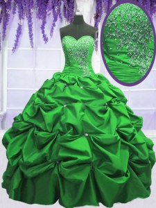 Exquisite Floor Length Quinceanera Gown Taffeta Sleeveless Beading and Appliques and Pick Ups