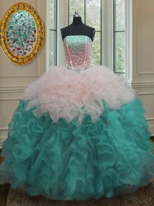 Fancy Sleeveless Beading and Ruffles Lace Up Quinceanera Dresses