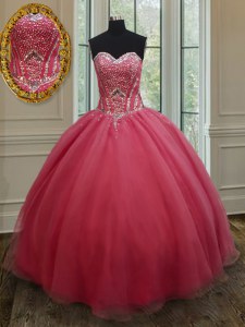 Pink Sleeveless Beading and Ruching Floor Length 15th Birthday Dress