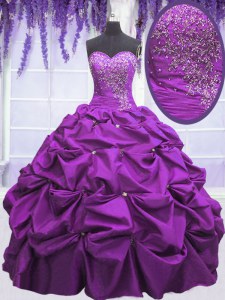 Attractive Appliques and Pick Ups Quinceanera Gowns Purple Lace Up Sleeveless Floor Length