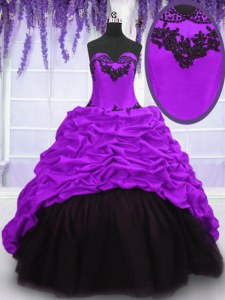 Purple Lace Up Sweetheart Appliques and Pick Ups Sweet 16 Quinceanera Dress Taffeta Sleeveless Sweep Train