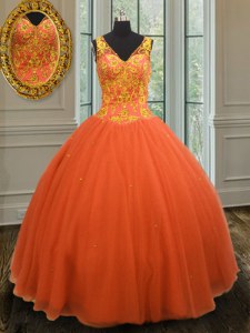 Captivating Orange Red Zipper 15th Birthday Dress Beading Sleeveless Floor Length