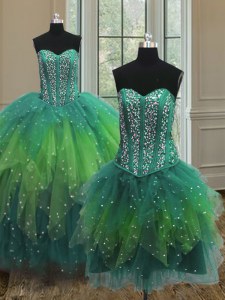 Dramatic Three Piece Multi-color Sweetheart Lace Up Beading Quinceanera Dresses Sleeveless