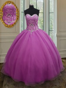 High End Fuchsia Quinceanera Dresses Military Ball and Sweet 16 and Quinceanera and For with Beading and Belt Sweetheart Sleeveless Lace Up