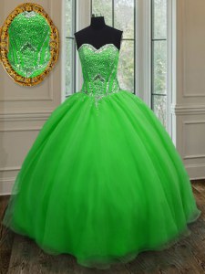 Latest Sleeveless Floor Length Beading and Belt Lace Up Sweet 16 Quinceanera Dress