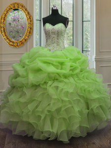 Organza Lace Up Quinceanera Dresses Sleeveless Floor Length Beading and Pick Ups