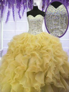 Super Sweetheart Sleeveless Organza Sweet 16 Quinceanera Dress Beading and Ruffles Lace Up
