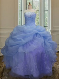 Best Selling Pick Ups Floor Length Ball Gowns Sleeveless Blue Quinceanera Dresses Lace Up