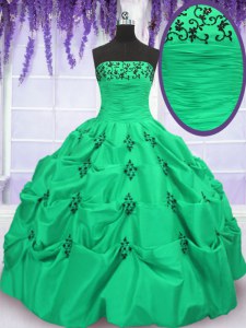 Ball Gowns Taffeta Strapless Sleeveless Embroidery and Pick Ups Floor Length Lace Up 15th Birthday Dress