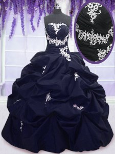 New Style Pick Ups Floor Length Ball Gowns Sleeveless Navy Blue Quince Ball Gowns Lace Up