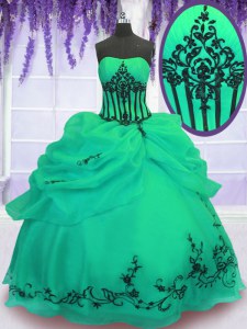 Custom Made Ball Gowns Sweet 16 Dresses Green Strapless Organza Sleeveless Floor Length Lace Up