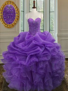 Ball Gowns Ball Gown Prom Dress Lavender Sweetheart Organza Sleeveless Floor Length Lace Up