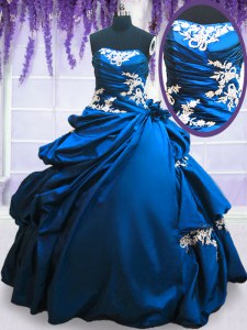 Royal Blue Ball Gowns Appliques and Pick Ups Sweet 16 Quinceanera Dress Lace Up Taffeta Sleeveless Floor Length