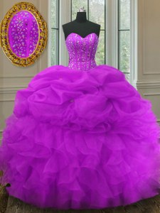 New Style Organza Sleeveless Floor Length Sweet 16 Dresses and Beading and Ruffles and Pick Ups