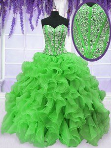 Amazing Ball Gowns Organza Sweetheart Sleeveless Beading and Ruffles Floor Length Lace Up Vestidos de Quinceanera