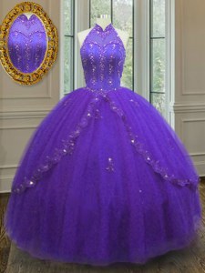 Luxurious Sleeveless Lace Up Floor Length Beading and Appliques Quinceanera Gown